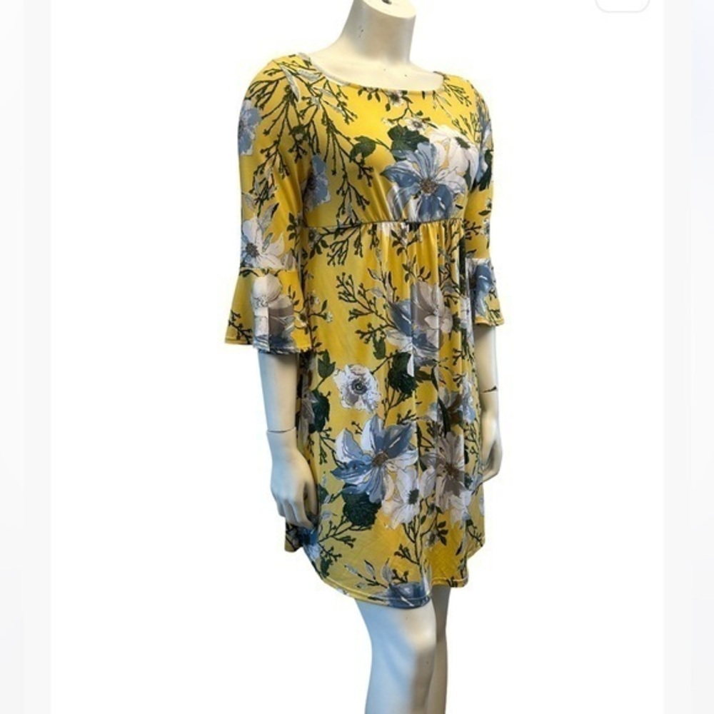 Emerald Yellow Floral Flowy Open Back Mini Dress